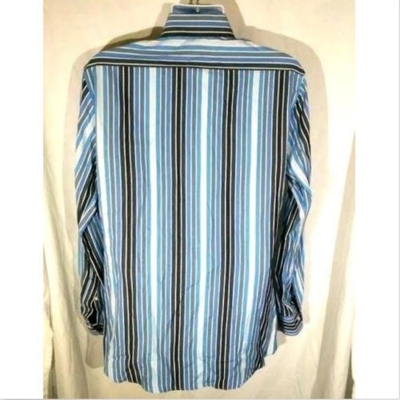Express Men's Striped Blue Dress Shirt Medium - Picture 2 of 3